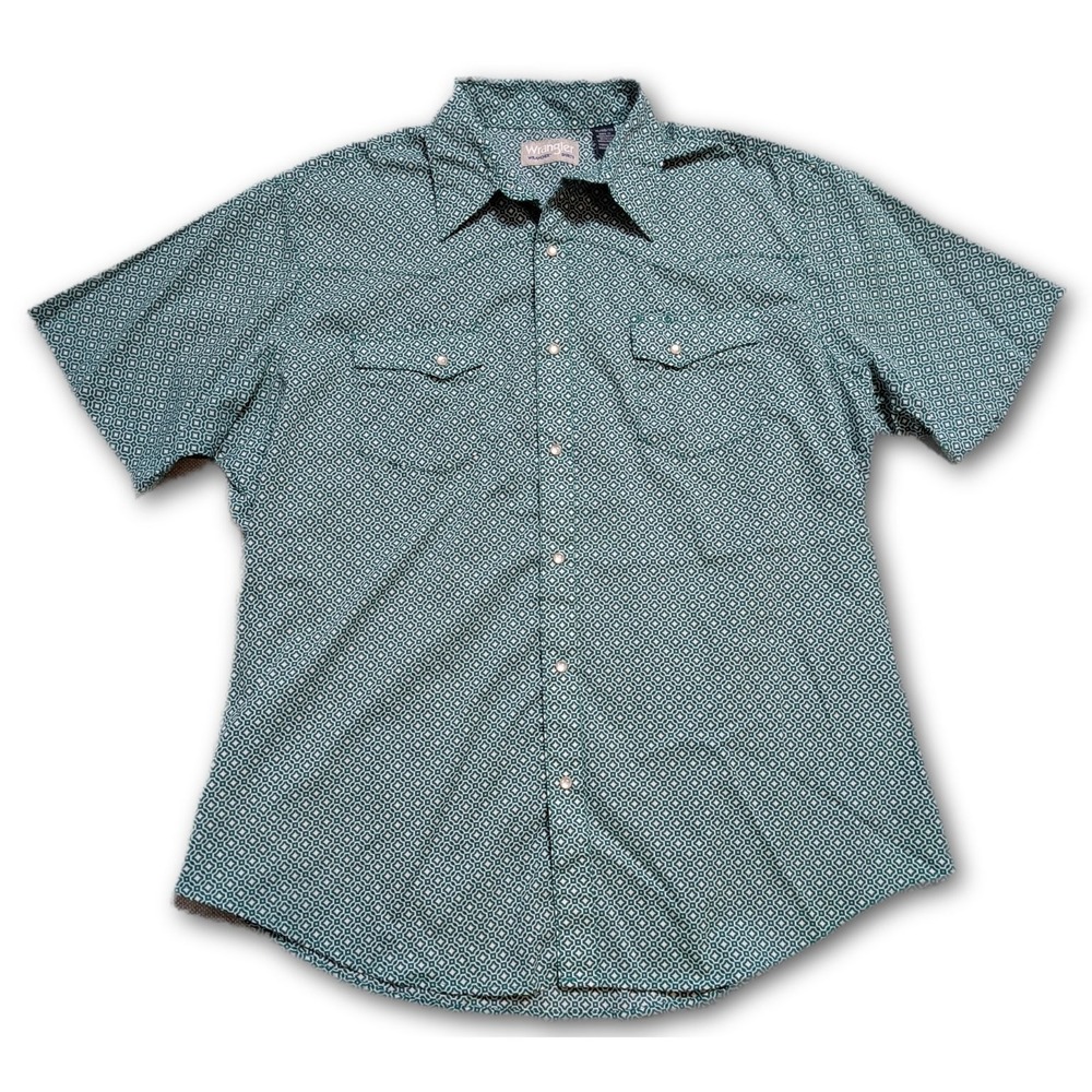 Wrangler Wrancher Mens XL Button-Down Shirt Teal Wrancher Western Pearl Snap